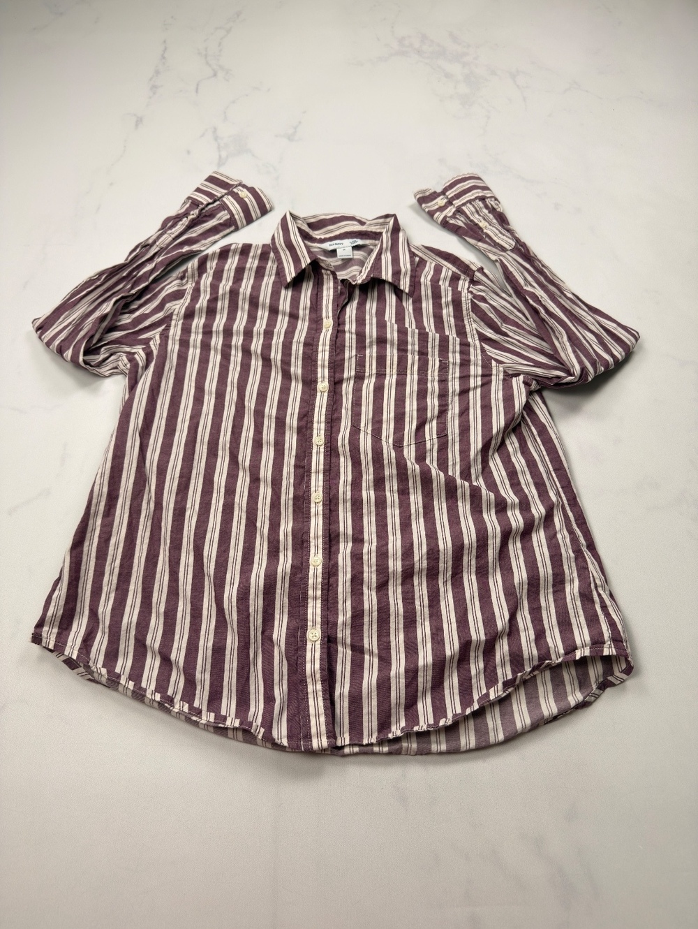 Old Navy Striped Shirt Burgundy White Classic Fit - Womens M